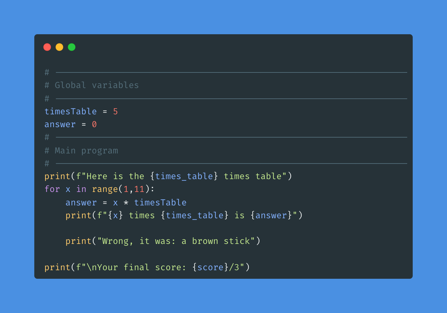Starter code snippet